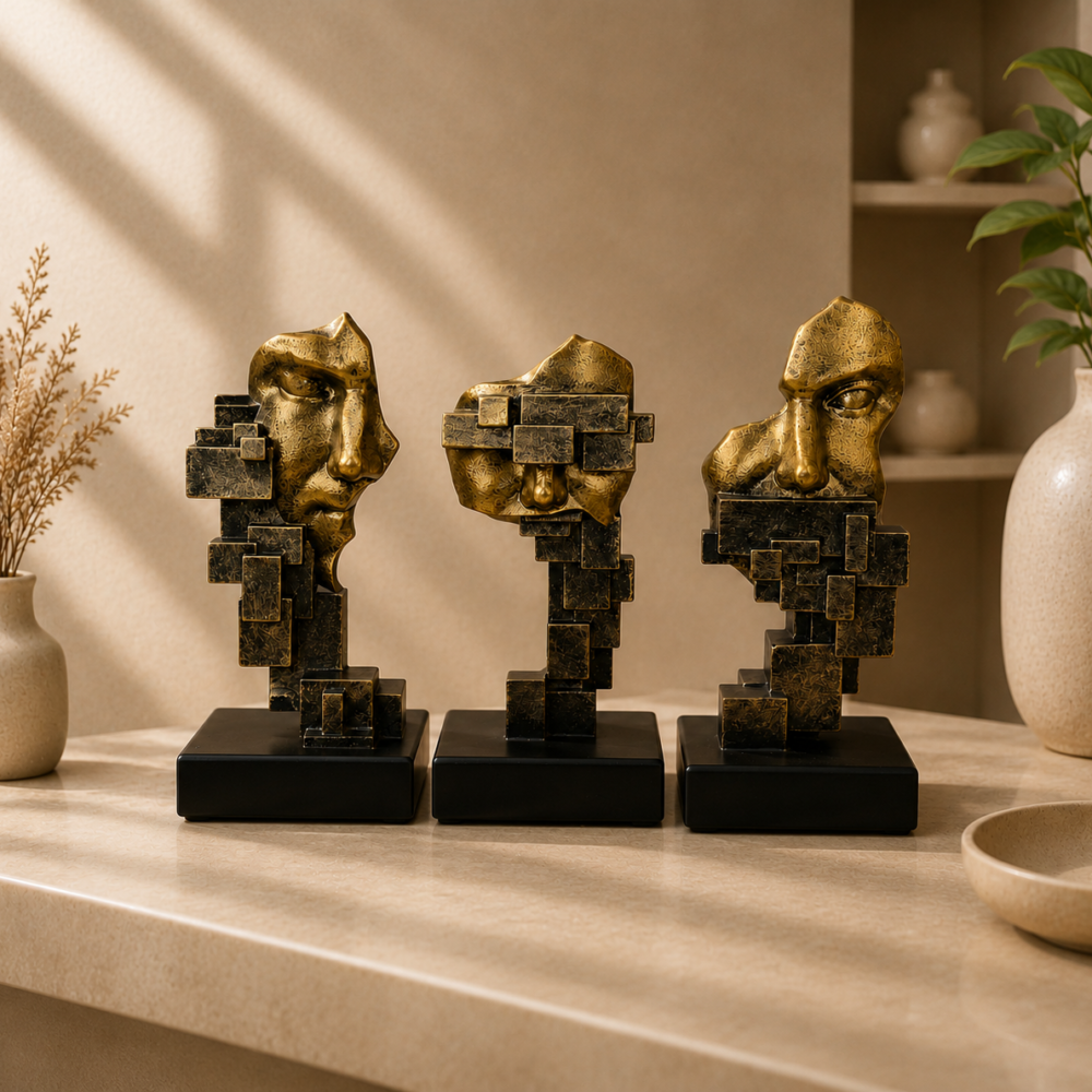 Three Abstract Face Sculpture
